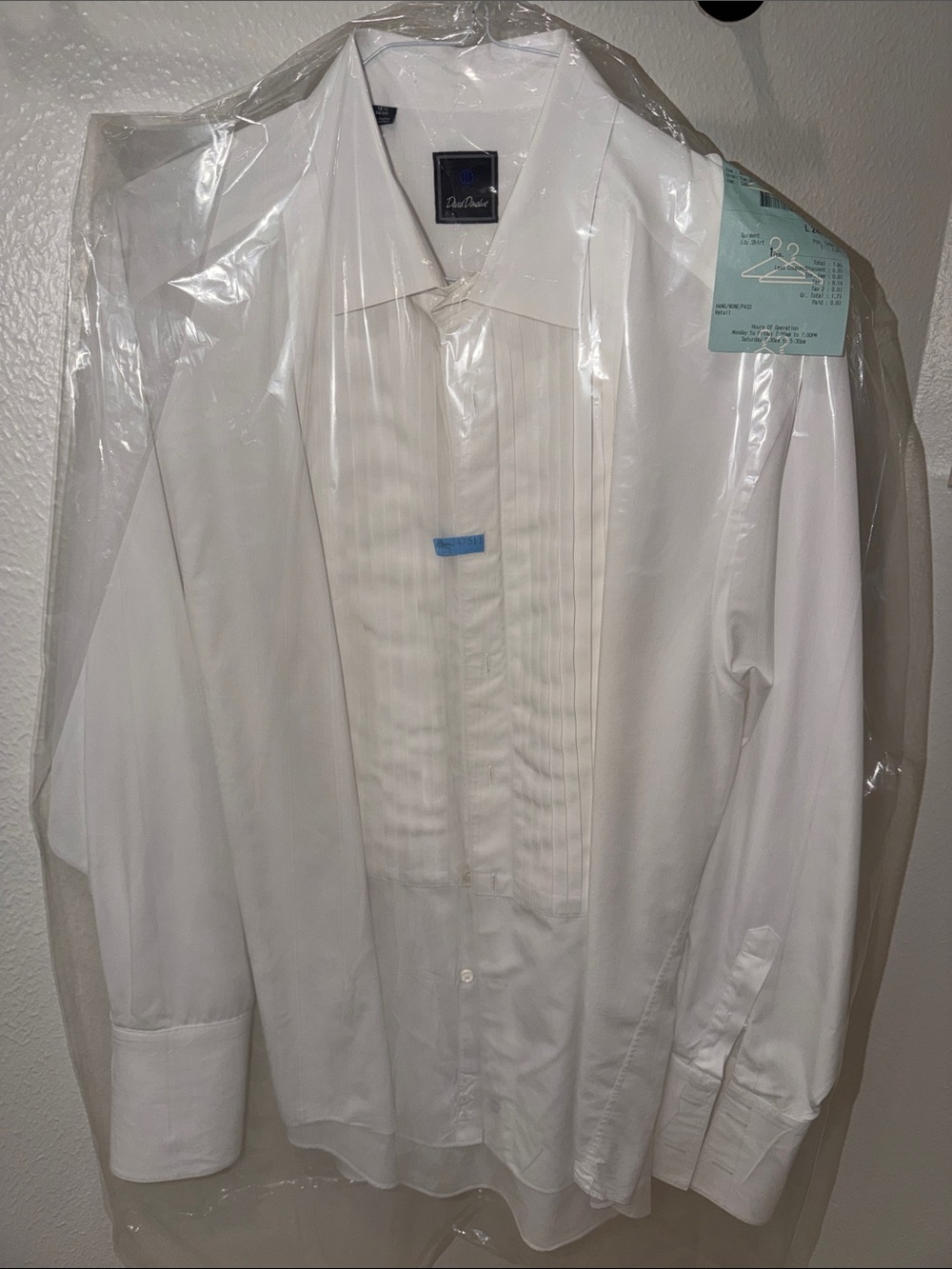 David Donahue White Pleated-Front Tuxedo  Dress Shirt
